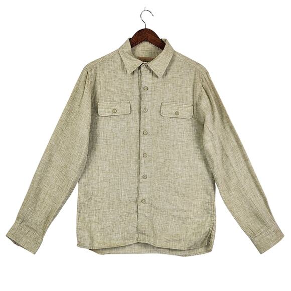 Comstock Co Mens SM 100% Linen Shirt Natural Beige Long Sleeve Button Down EUC - Picture 1 of 16